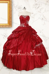Wine Red Appliques Sweetheart 2015 Quinceanera Dress 